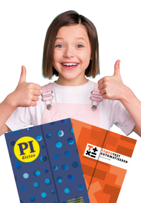 Meisje steekt duimen omhoog en laat omslagen PI-dictee en TempoTest Automatiseren zien